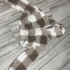 Fuzzy plaid crop top sweater